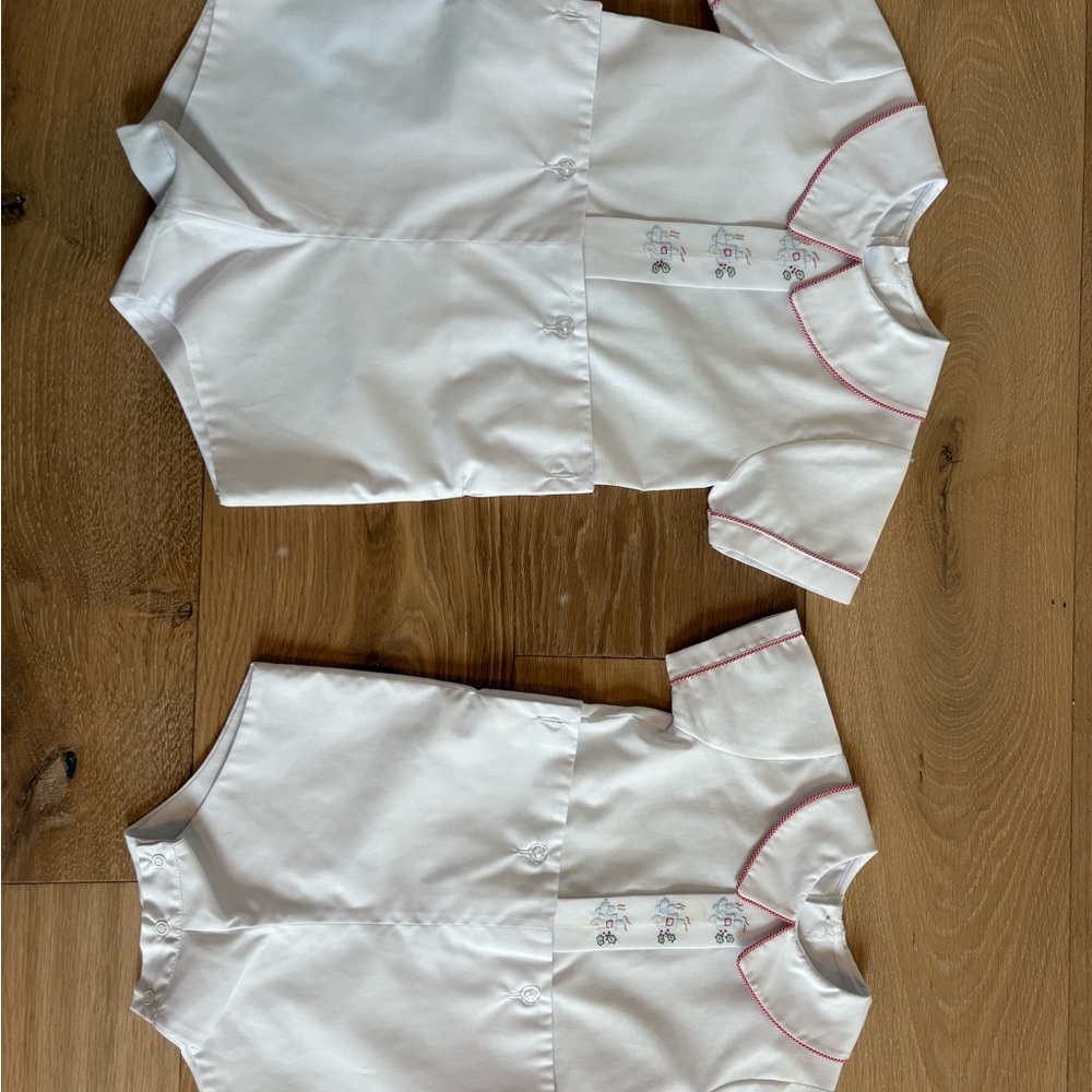 White Baby Rompers with Red Trim
